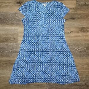 Dana Buchman Women's Blue White Casual Short Sleeve Dress Size‎ Large